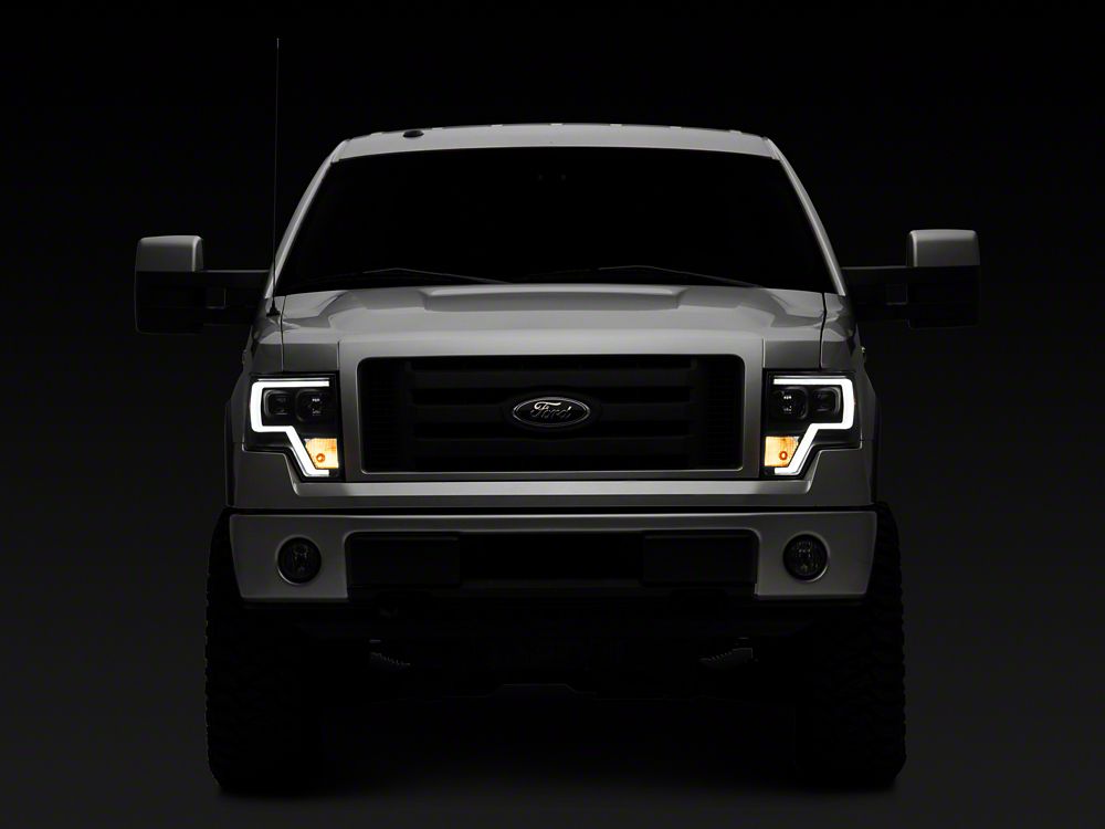 Raxiom Projector Headlights with LED Accent, G2 LED Tail Lights and Axial Series Smoked LED Third Brake Light; Black Housing; Clear Lens (09-14 F-150 Styleside w/ Factory Halogen Headlights, Excluding Raptor)