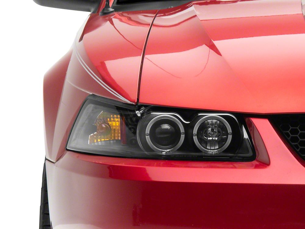 Raxiom Dual LED Halo Projector Headlights; Black Housing; Clear Lens (99-04 Mustang)