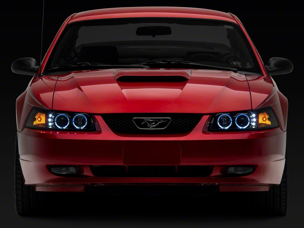 Raxiom Dual LED Halo Projector Headlights; Black Housing; Clear Lens (99-04 Mustang)