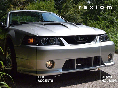 Raxiom Dual LED Halo Projector Headlights; Black Housing; Clear Lens (99-04 Mustang)
