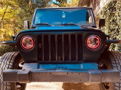 Raxiom Axial Series 7-Inch LED Headlights with RGB Halo; Black Housing; Clear Lens (97-18 Jeep Wrangler TJ & JK)