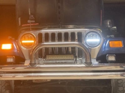 Raxiom Axial Series 7-Inch LED Headlights with DRL and Signal Function; Black Housing; Clear Lens (97-18 Jeep Wrangler TJ & JK)