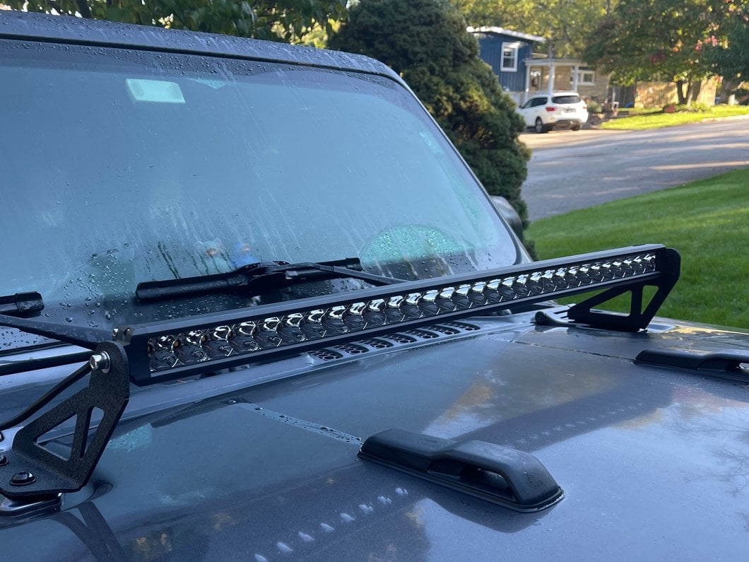 Raxiom Axial Series 30-Inch Single Row LED Light Bar with Hood Mounting Brackets (18-25 Jeep Wrangler JL)