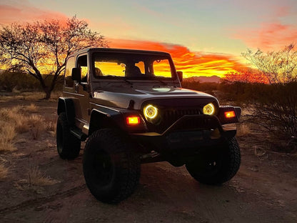Raxiom Axial Series 7-Inch LED Headlights with RGB Halo; Black Housing; Clear Lens (97-18 Jeep Wrangler TJ & JK)