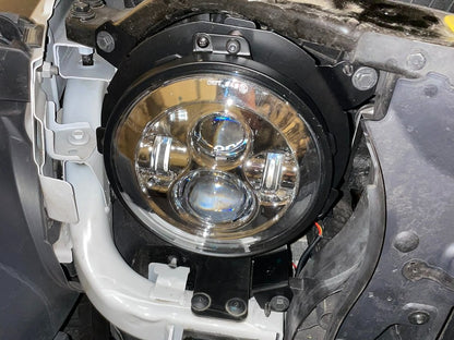 Raxiom Axial Series 7-Inch LED Daymaker Headlights with Headlight Adapter; Chrome Housing; Clear Lens (18-25 Jeep Wrangler JL)