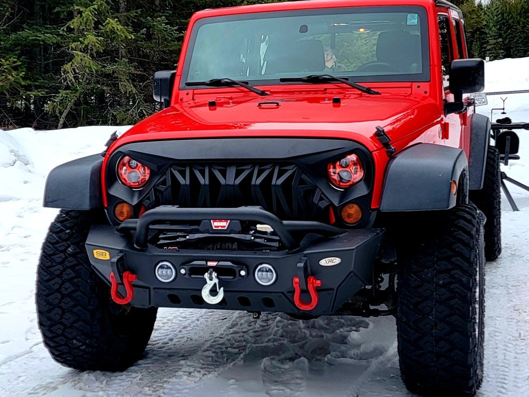 Raxiom 7-Inch LED Headlights; Red Housing; Clear Lens (07-18 Jeep Wrangler JK)