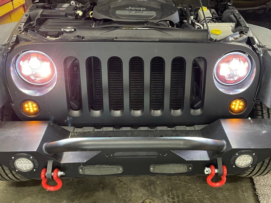Raxiom 7-Inch LED Headlights; Red Housing; Clear Lens (07-18 Jeep Wrangler JK)
