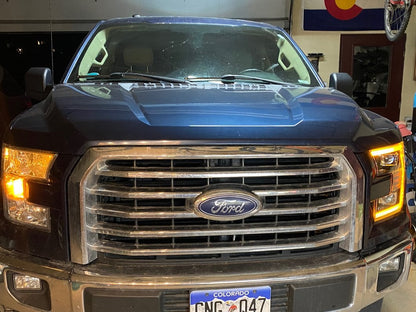 Raxiom LED Projector Headlights with LED Amber DRL; Black Housing; Clear Lens (15-17 F-150 w/ Factory Halogen Headlights)