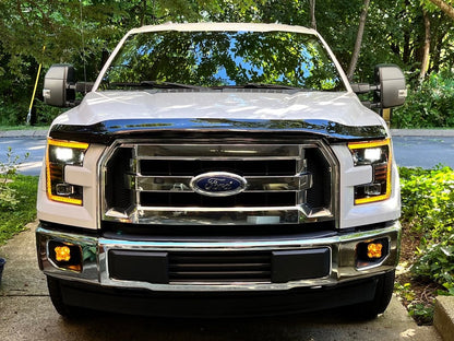 Raxiom LED Projector Headlights with LED Amber DRL; Black Housing; Clear Lens (15-17 F-150 w/ Factory Halogen Headlights)