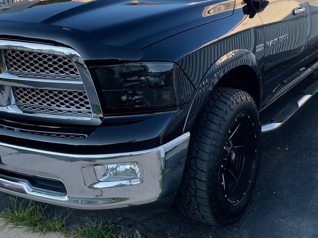 Raxiom Axial Series OEM Style Replacement Headlights with Dual Bulb; Chrome Housing; Smoked Lens (09-18 RAM 1500 w/ Factory Halogen Non-Projector Headlights)