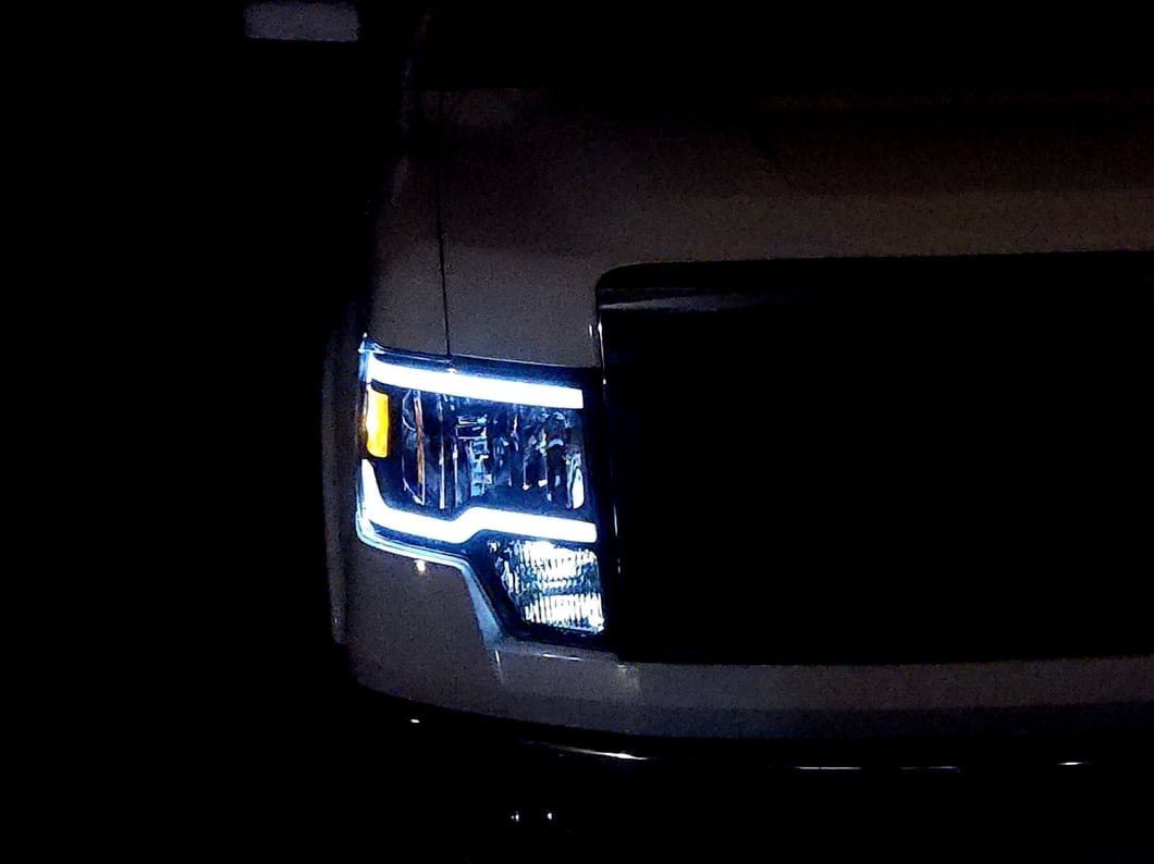 Raxiom Axial Series Headlights with Sequential LED Bar; Black Housing; Clear Lens (09-14 F-150 w/ Factory Halogen Headlights)