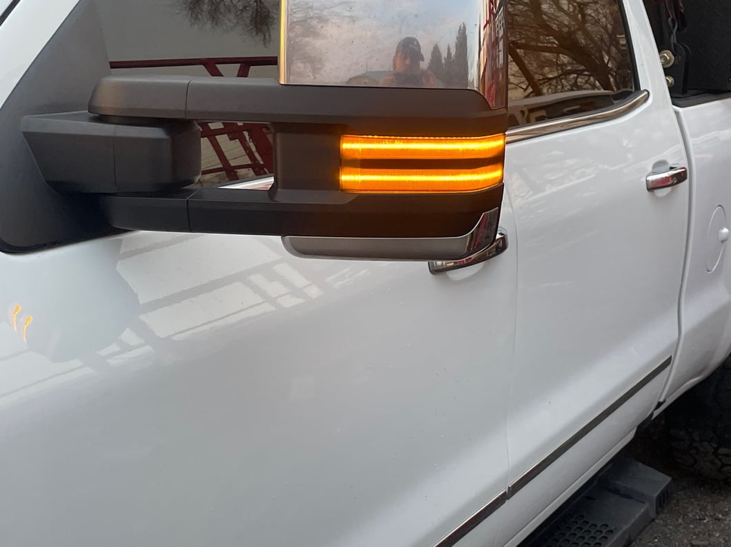 Raxiom Axial Series Dual-Row Amber LED Tow Mirror Lights; Smoked (15-19 Silverado 2500 HD)