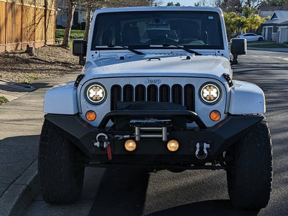 Raxiom Axial Series Spider LED Headlights with Amber DRL and Angel Eye Halo; Black Housing; Clear Lens (07-18 Jeep Wrangler JK)