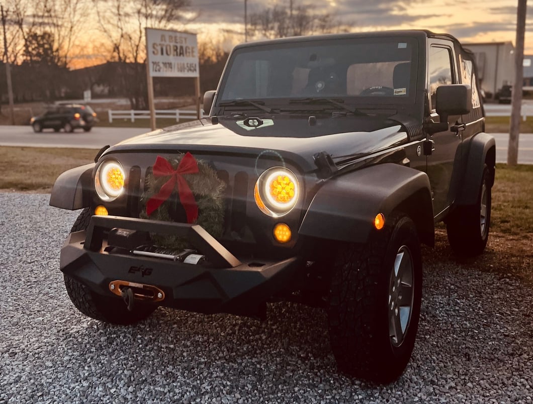 Raxiom Axial Series Spider LED Headlights with Amber DRL and Angel Eye Halo; Black Housing; Clear Lens (07-18 Jeep Wrangler JK)