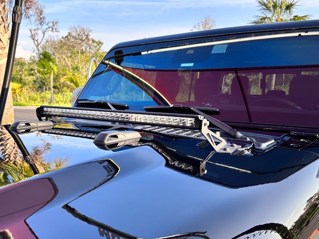 Raxiom Axial Series 30-Inch Single Row LED Light Bar with Hood Mounting Brackets (20-25 Jeep Gladiator JT)