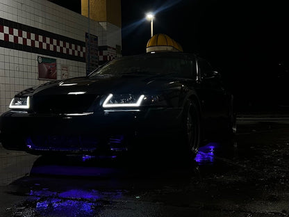 Raxiom Axial Series Headlights with LED Bar; Black Housing; Clear Lens (99-04 Mustang)