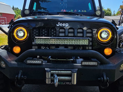 Raxiom Axial Series 7-Inch Dragon Eye LED Headlights; Black Housing; Clear Lens (07-18 Jeep Wrangler JK)