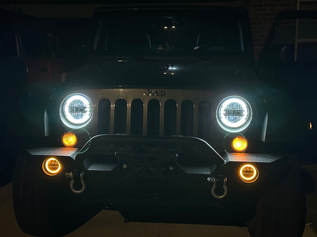 Raxiom Axial Series 7-Inch LED Headlights with DRL; Chrome Housing; Clear Lens (97-18 Jeep Wrangler TJ & JK)