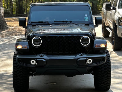 Raxiom Axial Series 9-Inch Angel Eye LED Headlights and LED Fog Lights; Black Housing; Clear Lens (20-25 Jeep Gladiator JT)