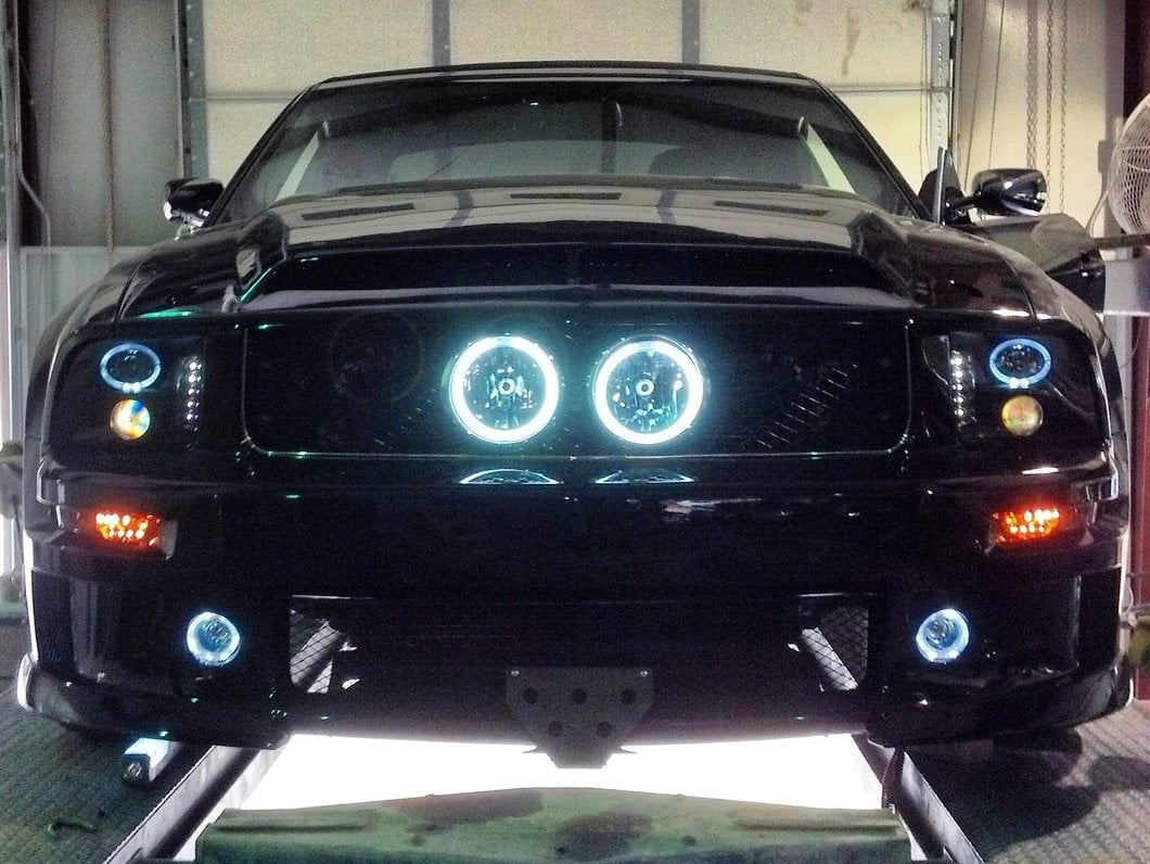 Raxiom LED Halo Projector Headlights; Black Housing; Smoked Lens (05-09 Mustang w/ Factory Halogen Headlights, Excluding GT500)