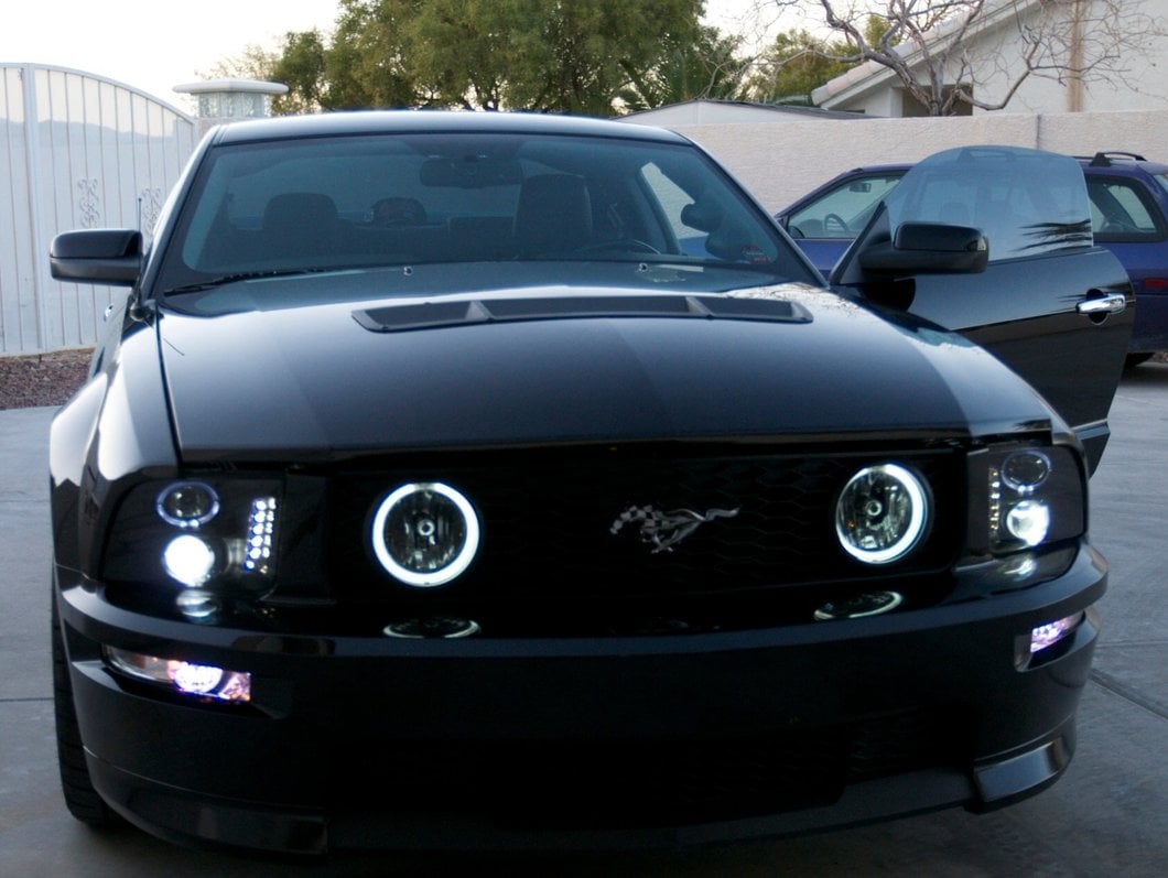 Raxiom LED Halo Projector Headlights; Black Housing; Smoked Lens (05-09 Mustang w/ Factory Halogen Headlights, Excluding GT500)