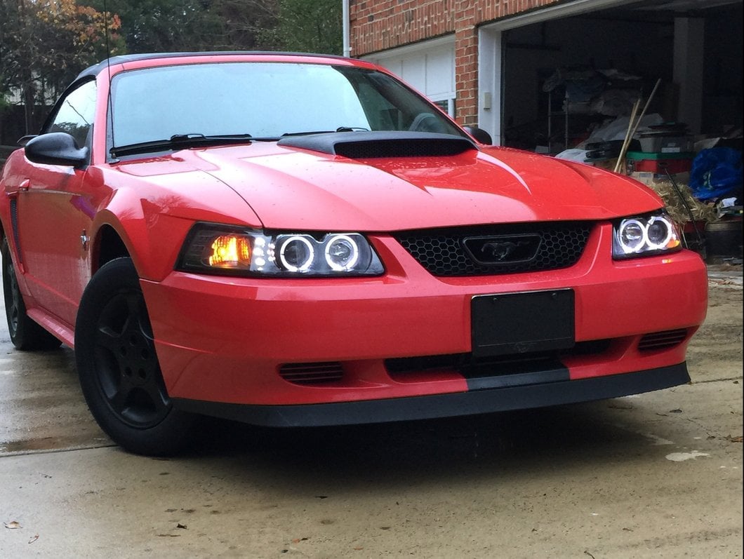 Raxiom Dual LED Halo Projector Headlights; Black Housing; Clear Lens (99-04 Mustang)