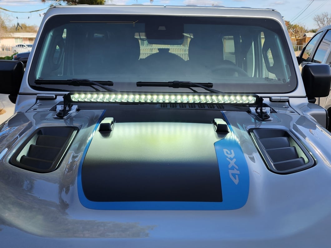 Raxiom Axial Series 30-Inch Single Row LED Light Bar with Hood Mounting Brackets (18-25 Jeep Wrangler JL)