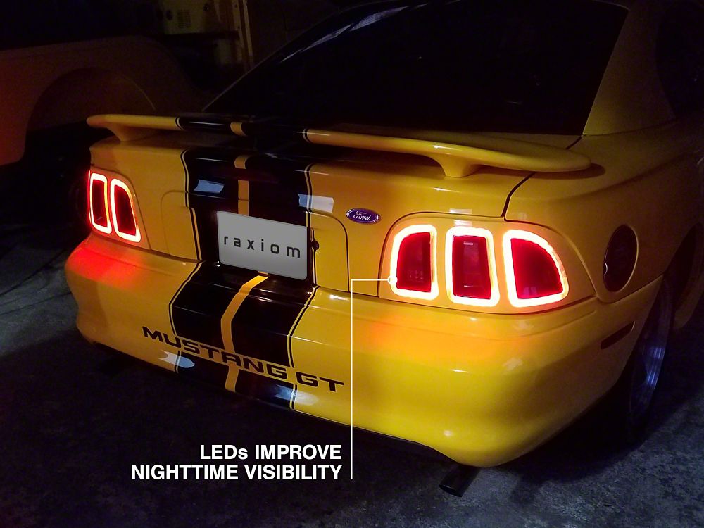 Raxiom Icon LED Tail Lights; Black Housing; Smoked Lens (96-98 Mustang)