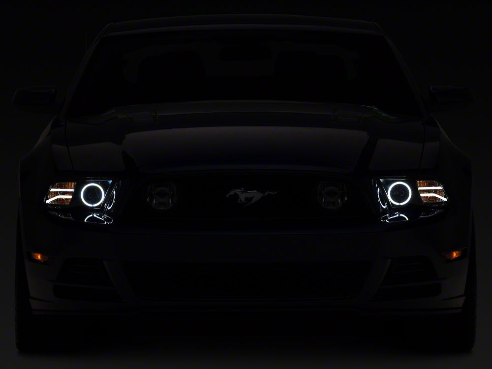 Raxiom LED Halo Projector Headlights; Black Housing; Clear Lens (13-14 Mustang w/ Factory HID Headlights)