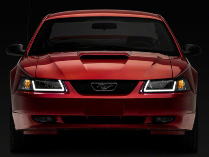 Raxiom Axial Series Headlights with LED Bar; Black Housing; Clear Lens (99-04 Mustang)