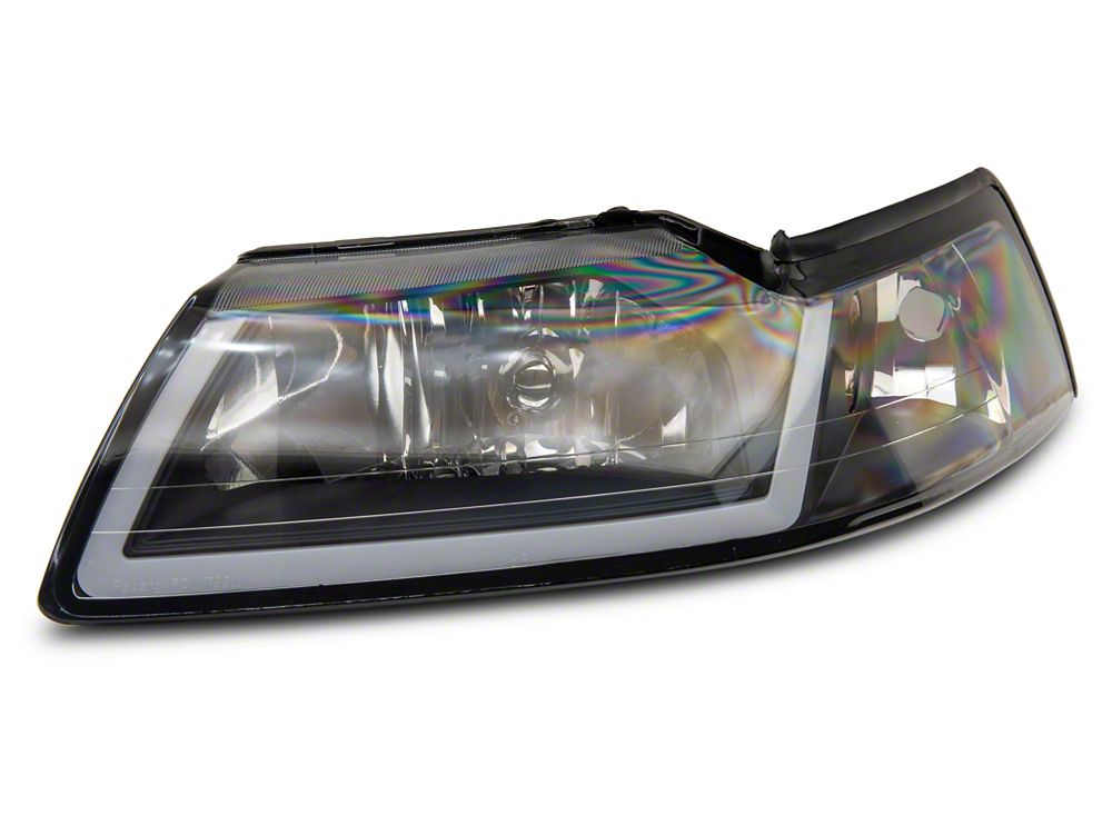 Raxiom Axial Series Headlights with Sequential LED Bar; Black Housing; Clear Lens (99-04 Mustang)
