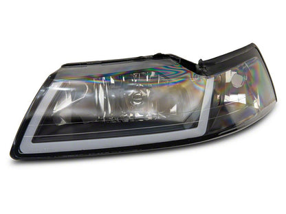 Raxiom Axial Series Headlights with Sequential LED Bar; Black Housing; Clear Lens (99-04 Mustang)