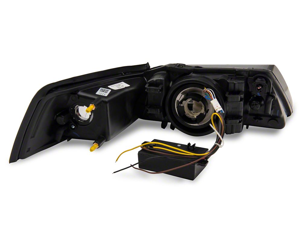 Raxiom Axial Series Headlights with Sequential LED Bar; Black Housing; Clear Lens (99-04 Mustang)