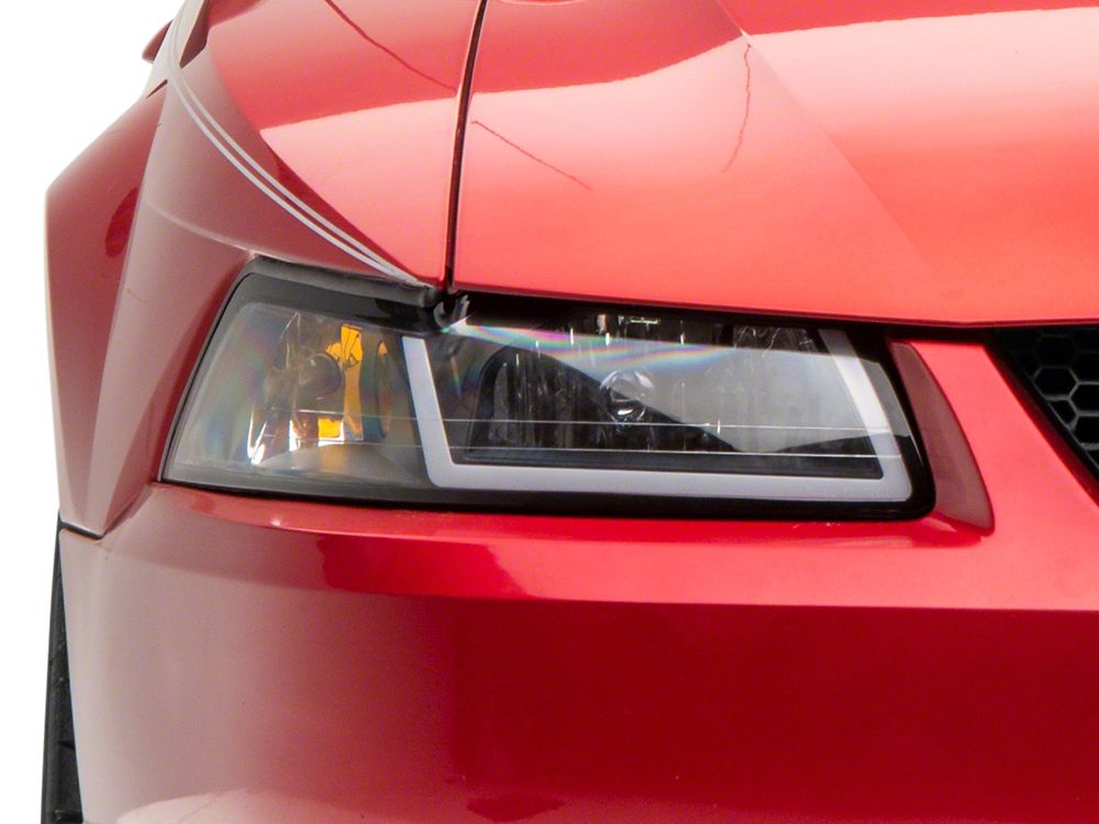 Raxiom Axial Series Headlights with Sequential LED Bar; Black Housing; Clear Lens (99-04 Mustang)