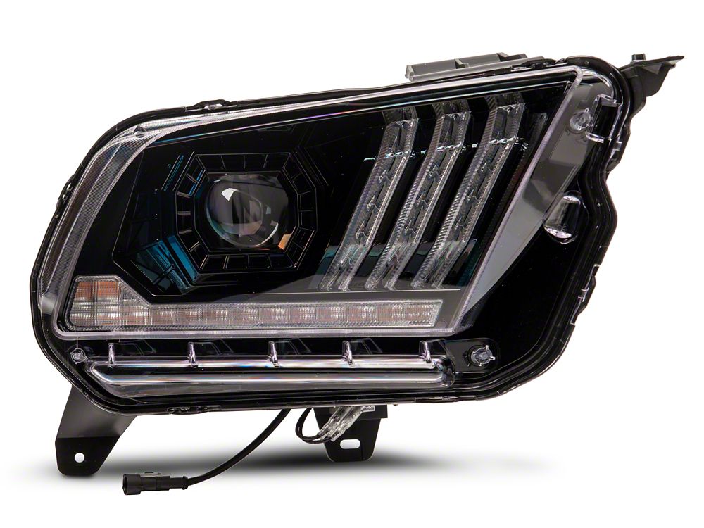 Raxiom LED Projector Headlights with DRL and Sequential Turn Signals; Black Housing; Clear Lens (10-12 Mustang w/ Factory Halogen Headlights)