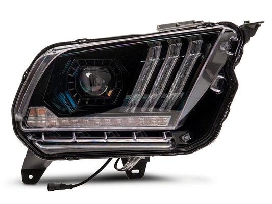 Raxiom LED Projector Headlights with DRL and Sequential Turn Signals; Black Housing; Clear Lens (10-12 Mustang w/ Factory Halogen Headlights)