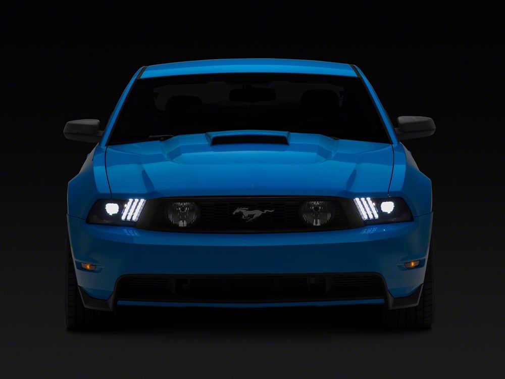 Raxiom LED Projector Headlights with DRL and Sequential Turn Signals; Black Housing; Clear Lens (10-12 Mustang w/ Factory Halogen Headlights)