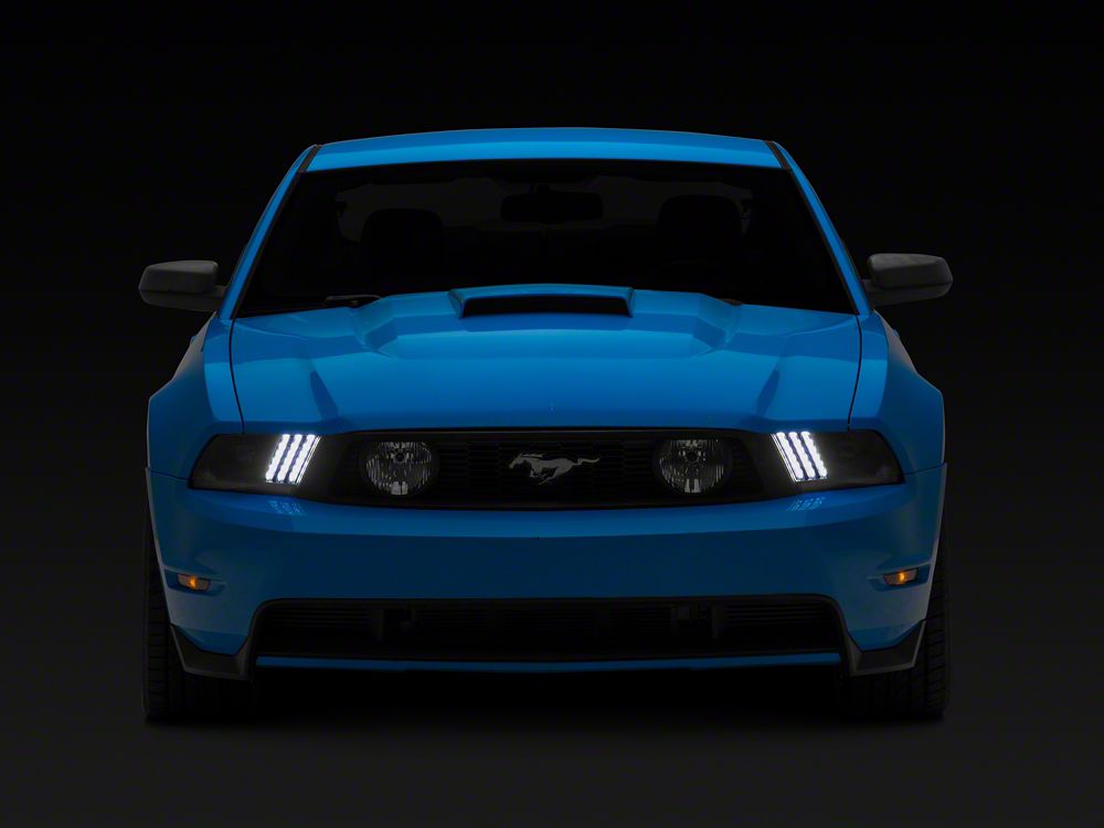 Raxiom LED Projector Headlights with DRL and Sequential Turn Signals; Black Housing; Clear Lens (10-12 Mustang w/ Factory Halogen Headlights)