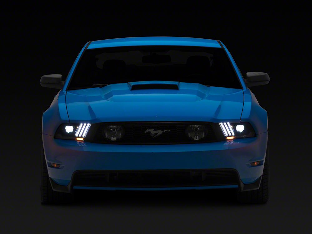 Raxiom LED Projector Headlights with DRL and Sequential Turn Signals; Black Housing; Clear Lens (10-12 Mustang w/ Factory Halogen Headlights)