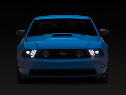 Raxiom LED Projector Headlights with DRL and Sequential Turn Signals; Black Housing; Clear Lens (10-12 Mustang w/ Factory Halogen Headlights)
