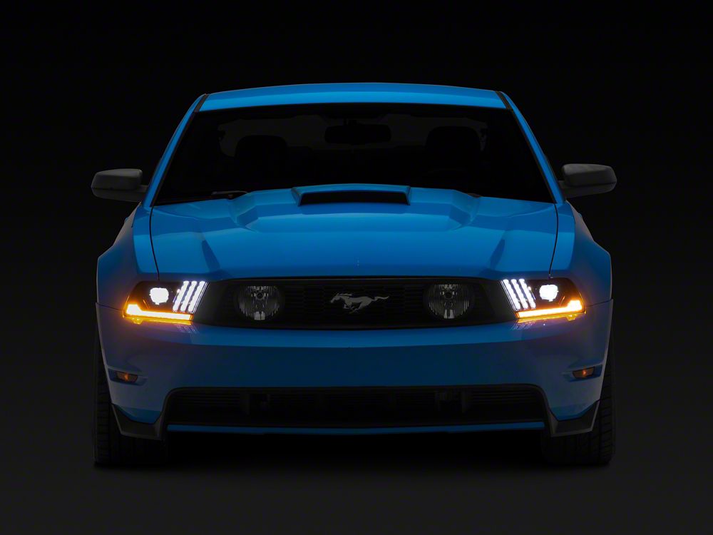 Raxiom LED Projector Headlights with DRL and Sequential Turn Signals; Black Housing; Clear Lens (10-12 Mustang w/ Factory Halogen Headlights)