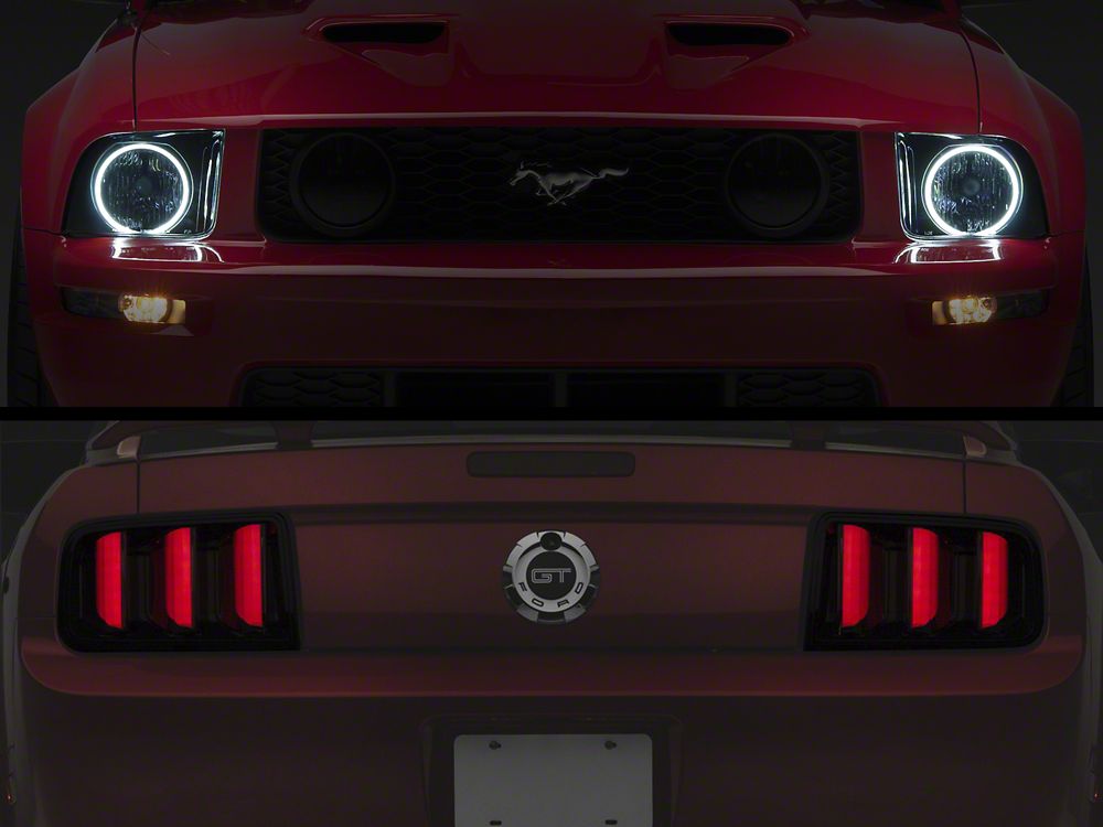 Raxiom Axial Series CCFL Halo Projector Headlights & Vector V2 LED Tail Lights; Black Housing; Smoked Lens (05-09 Mustang w/ Factory Halogen Headlights, Excluding GT500)