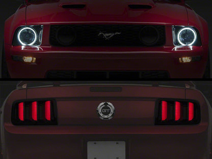 Raxiom Axial Series CCFL Halo Projector Headlights & Vector V2 LED Tail Lights; Black Housing; Smoked Lens (05-09 Mustang w/ Factory Halogen Headlights, Excluding GT500)