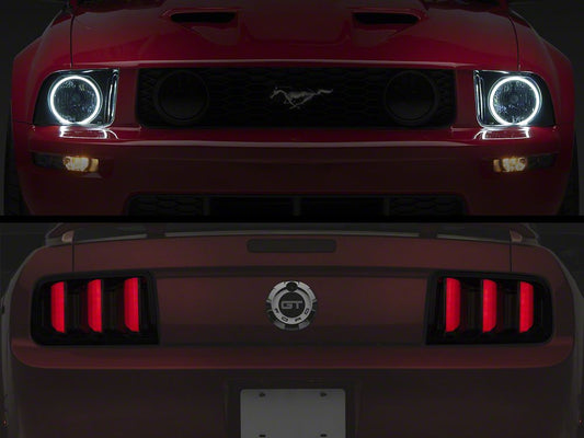 Raxiom Axial Series CCFL Halo Projector Headlights & Vector V2 LED Tail Lights; Black Housing; Smoked Lens (05-09 Mustang w/ Factory Halogen Headlights, Excluding GT500)