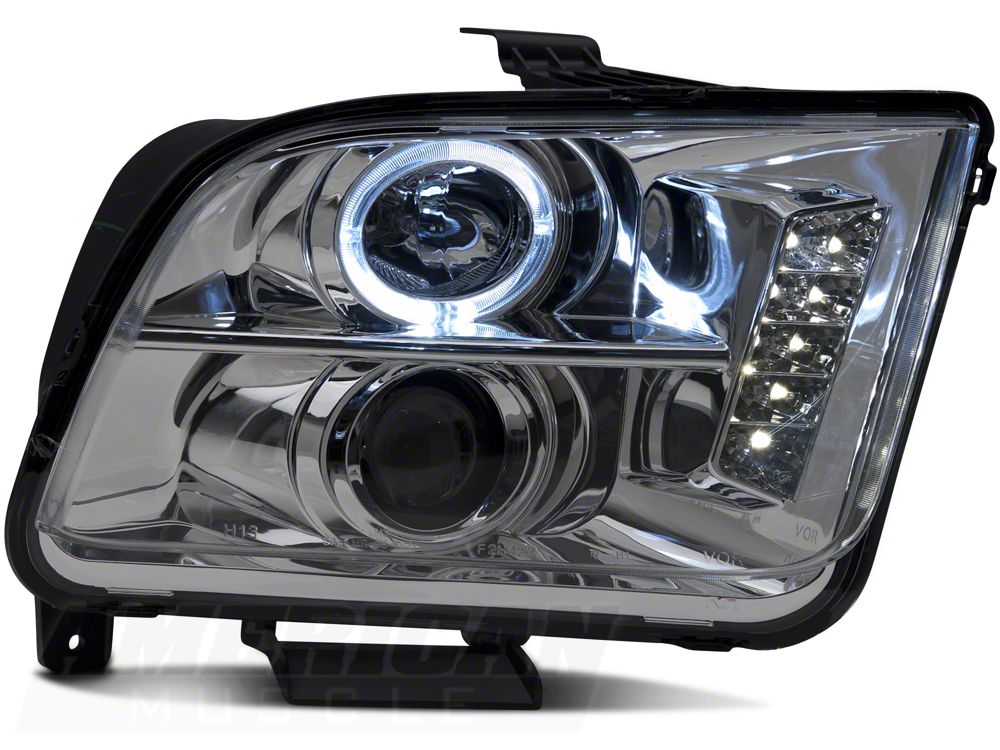 Raxiom LED Halo Projector Headlights; Chrome Housing; Clear Lens (05-09 Mustang w/ Factory Halogen Headlights, Excluding GT500)