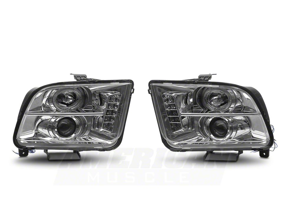 Raxiom LED Halo Projector Headlights; Chrome Housing; Clear Lens (05-09 Mustang w/ Factory Halogen Headlights, Excluding GT500)