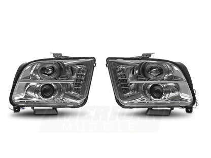 Raxiom LED Halo Projector Headlights; Chrome Housing; Clear Lens (05-09 Mustang w/ Factory Halogen Headlights, Excluding GT500)