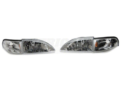 Raxiom Axial Series Cobra Style Headlights; Chrome Housing; Clear Lens (94-98 Mustang)