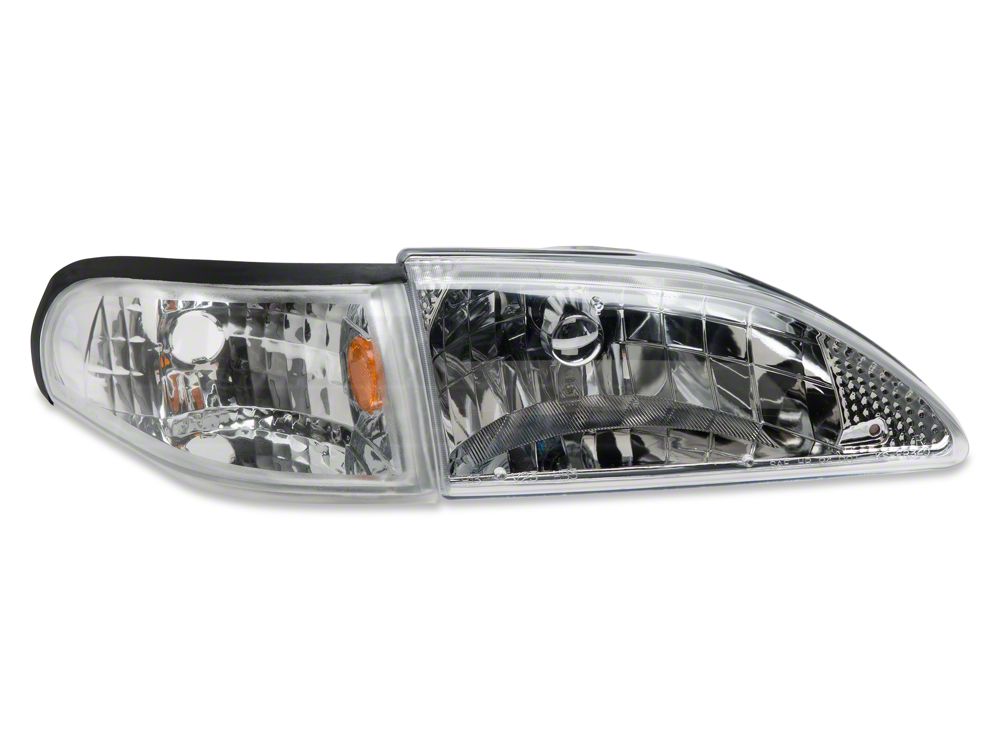 Raxiom Axial Series Cobra Style Headlights; Chrome Housing; Clear Lens (94-98 Mustang)