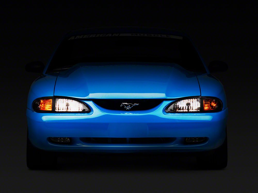Raxiom Axial Series Cobra Style Headlights; Black Housing; Clear Lens (94-98 Mustang)